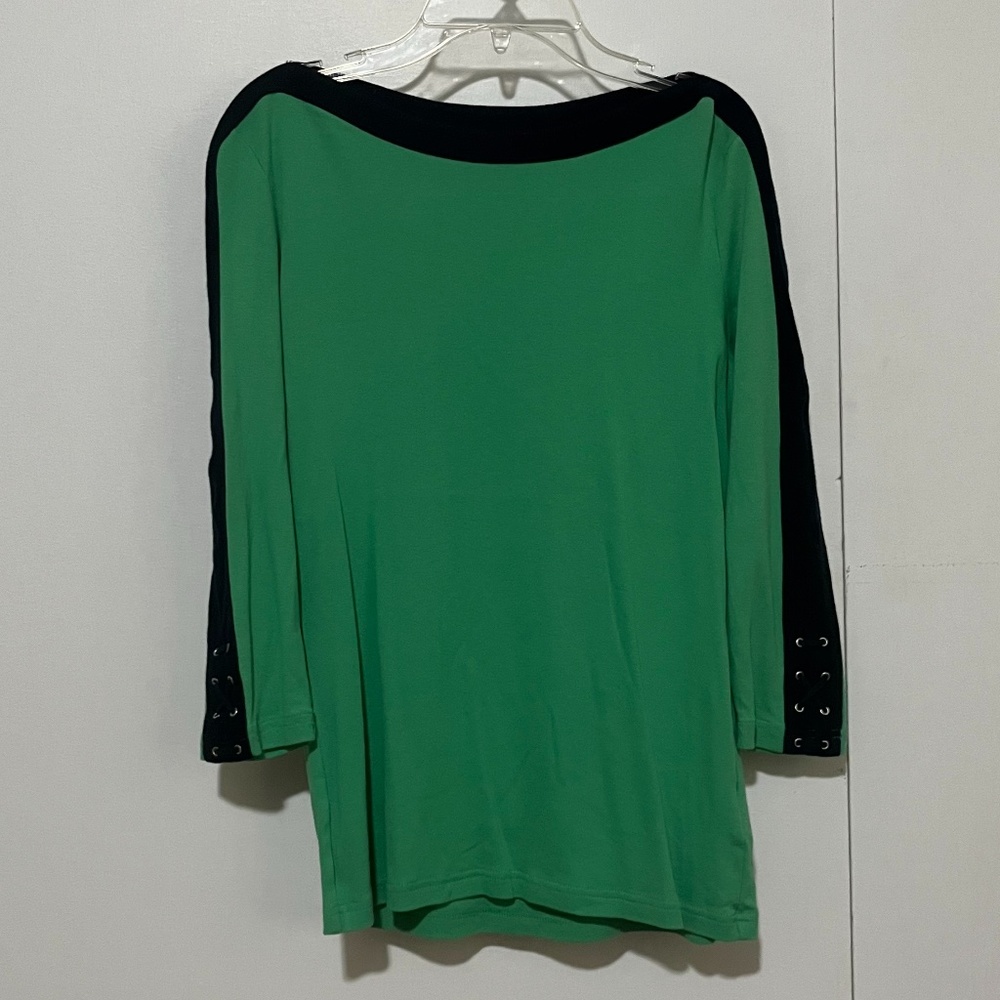 M Chaps Blouse; Green & Navy